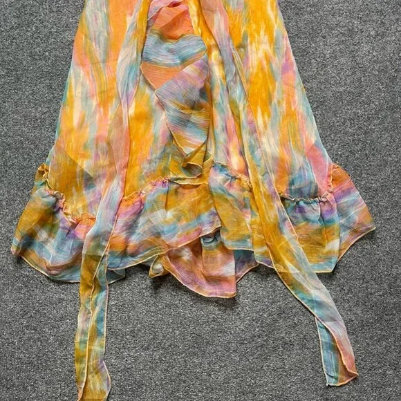 U & Me Womens A Line Dress Orange Abstract Short V Neck Sleeveless Ruffle M - Picture 5 of 7